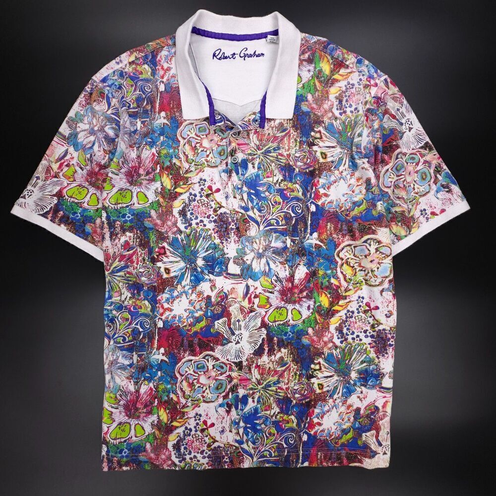Robert Graham Begonia Abstract Contrast Polo 90s Y2k Resort Golf Streetwear XL